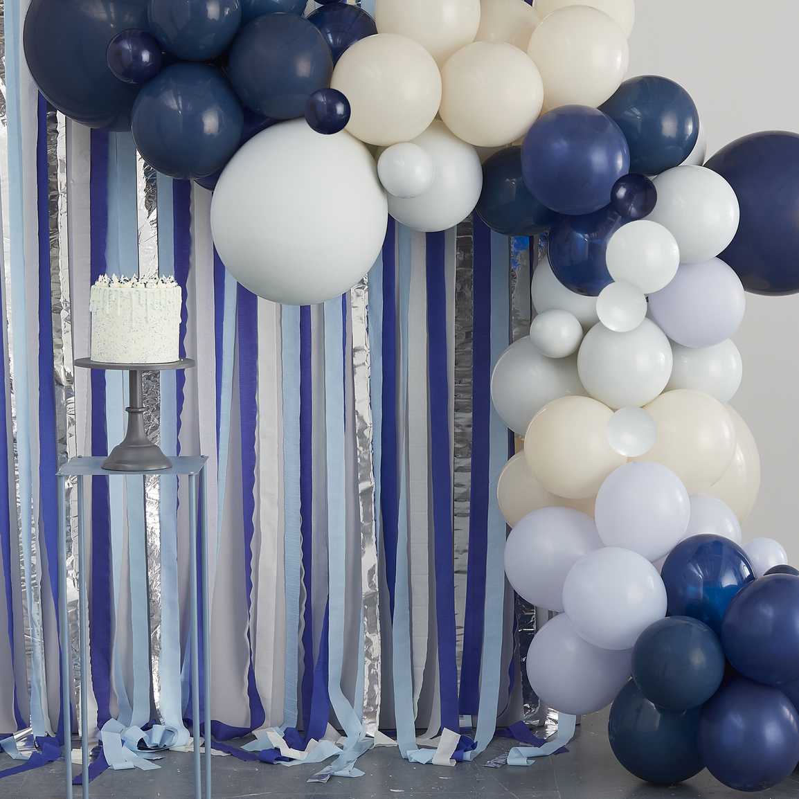 Balloon garland decoration blue/cream with 70 balloons